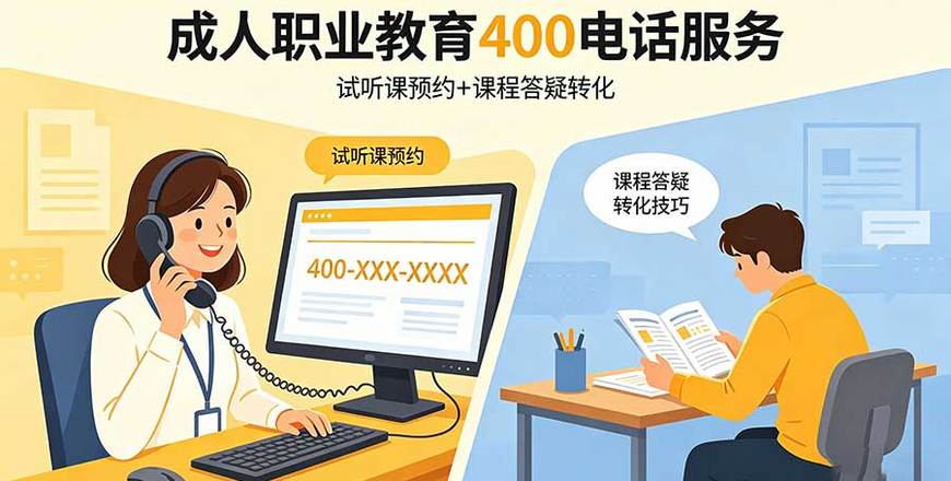 成人职业教育400电话：试听课预约+课程答疑转化技巧